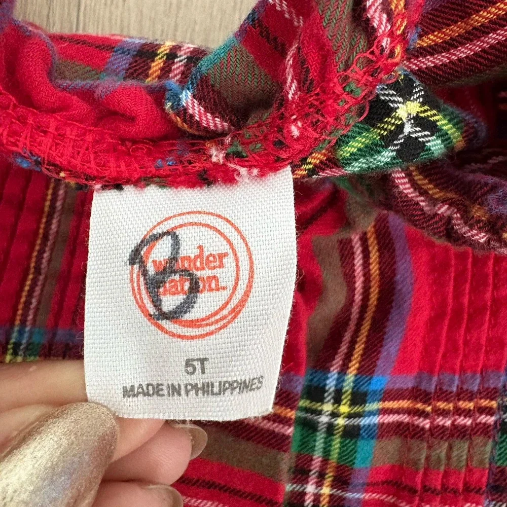Wondernation Kids Girls Shirt Size 5T Red Plaid Long Sleeve Buttons 100% Cotton